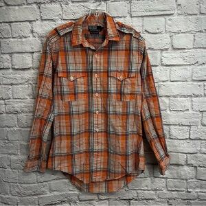 POLO RALPH LAUREN Trim Military LS Button Front Plaid Shirt Pastel mens medium